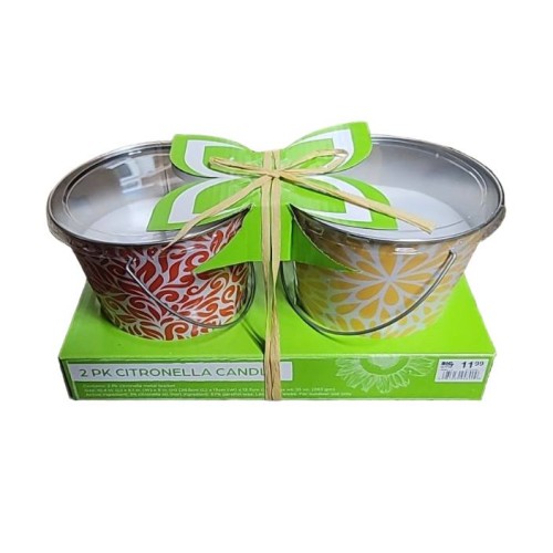 Coral & Yellow Floral Citronella 10 Oz. Candle Buckets, 2-Pack