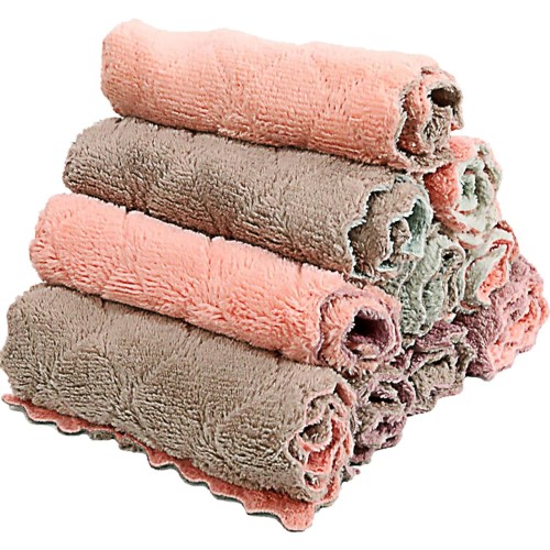 10Pack Kitchen Cloth Dish Towels,Super Absorbent Coral Velvet Dishtowels,Nonstick Oil Washable Fast Drying,Double-Sided