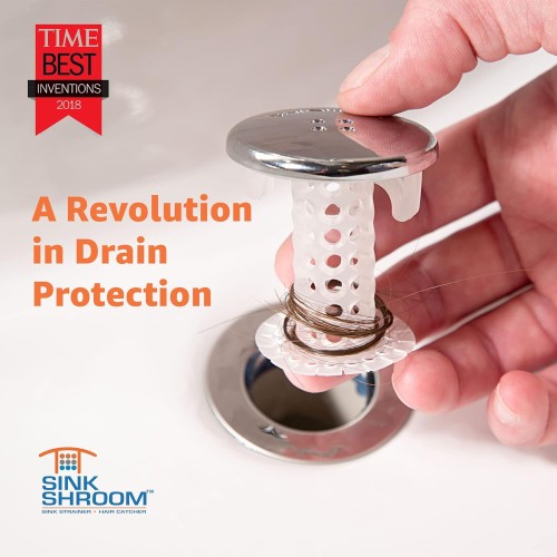 SinkShroom Chrome Edition Revolutionary Bathroom Sink Drain Protector Hair Catcher, Strainer, Snare