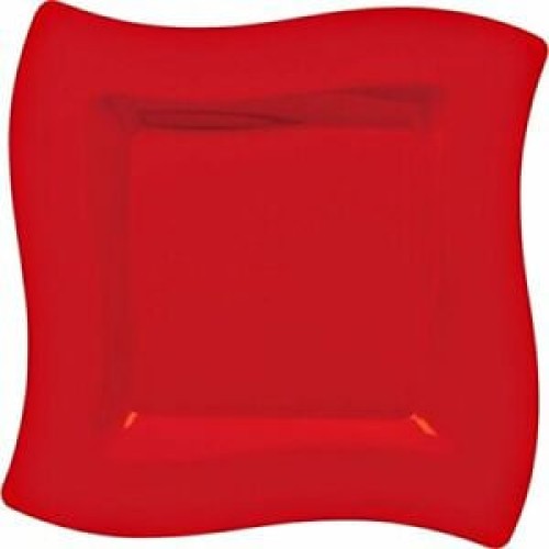 Apple Red Premium Plastic Wavy Square Plates, 10