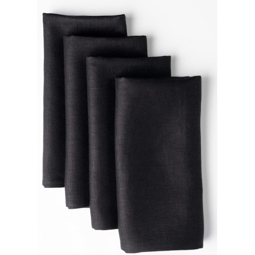 Black Cloth Napkins Set of 4 18 x 18 Inch, 100% Pure Linen Hemmed Dinner Napkins