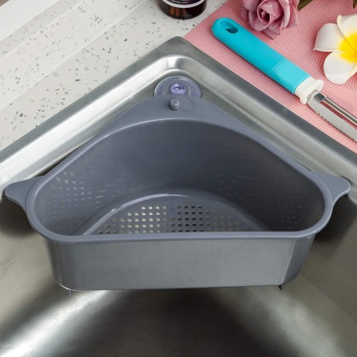 Sink Filter Tray Triangle Storage Shelf, KECRULV Kitchen Sink Drainer Multifunctional Suction Cup Hanging Rack Drain Shelf Storage Rack with Silicone Drain Strainer for Vegtable Fruit Gadget Sponge