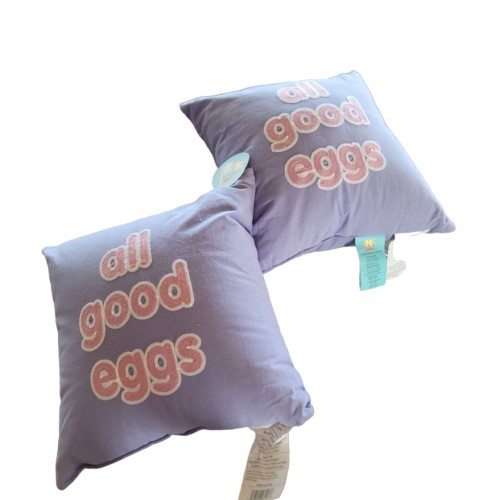 2 decorative pillows. All good eggs