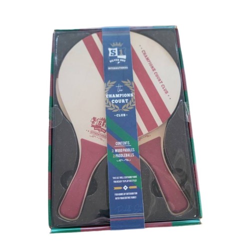 Champions Court Club 2 Wooden Paddles & 2 Balls NEW IN BOX Burgundy