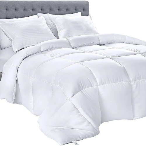 HoaHoak Bedding Comforter Duvet Insert - Quilted Comforter with Corner Tabs - Box Stitched Down Alternative Comforter (Queen, White)k