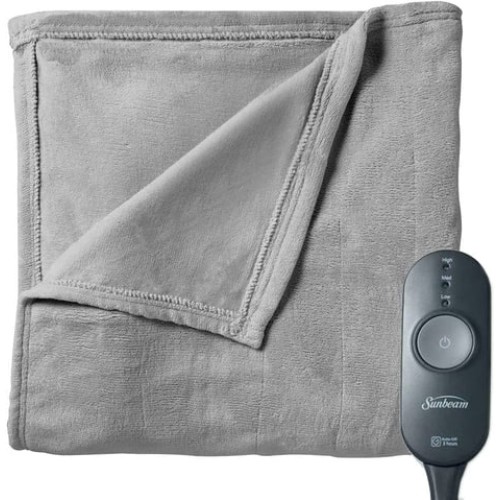 Sunbeam Fleece Electric Heated Throw, 50” x 60”, Grey