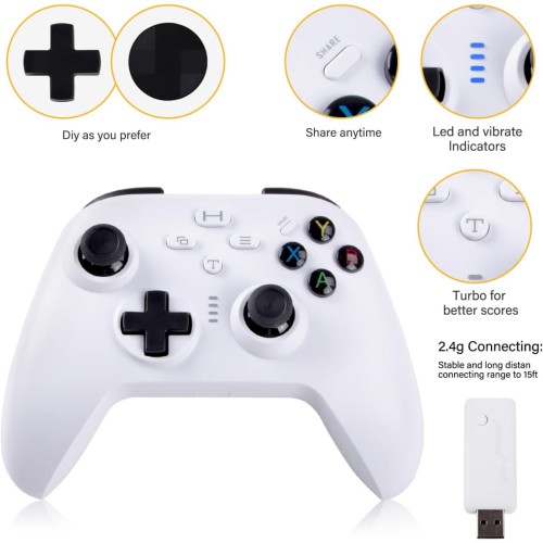 TechKen 2.4G Wireless Joystick Controller Compatible for Xbox One PC and Playtation 3 with Dual Vibration and Lager Capacity Rechargeable Battery