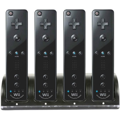 Wii Remote Controller Charger, 4 in 1 Wii Charging Dock Station with 4PCS 2800mAh Rechargeable Batteries for Wii/Wii U Controller-Black