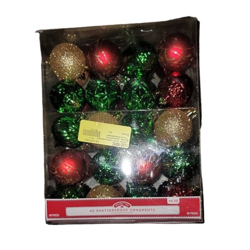 Holiday Time 40-Count Christmas Shatterproof Ornaments- Red, Green & Gold