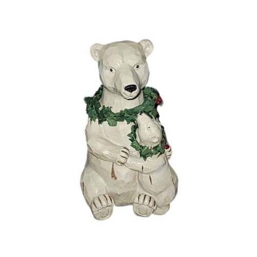 White Resin Bear Family with Wreath Scarves