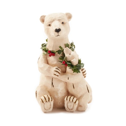 White Resin Bear Family with Wreath Scarves