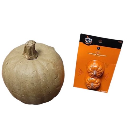 Target 7x8.5 Brown Paper Mache Pumpkin Halloween Fall Decoration Craft Piece and 2pk LED Pumpkin Shaped Halloween Tea Lights - Hyde & EEK! Boutique™