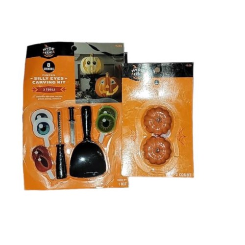 2pk LED Pumpkin Shaped Halloween Tea Lights - Hyde & EEK! Boutique™ and Silly Eyes Halloween Pumpkin Carving Kit - Hyde & EEK! Boutique™