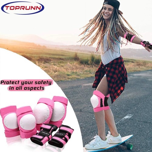 Kids/Teenager Protective Gear, 3-14 Years Knee Pads and Elbow Pads 6 in 1 Set with Wrist Guard and Adjustable Strap