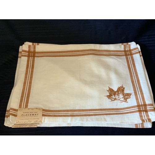 Border with Leaf Placemats - Set of Six (5) - New With Tags 14 x 19 inches