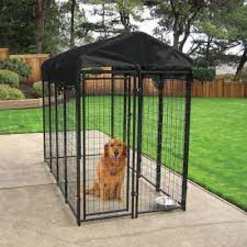 Lucky Dog 8ft X 4ft X 6ft Uptown Welded Secure Wire Outdoor Pet Kennel Playpen Crate With Heavy Duty Waterproof Cover, Black