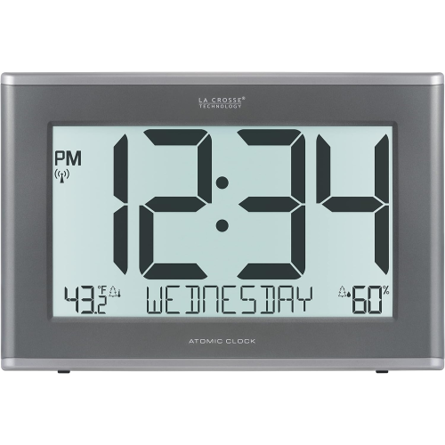 La Crosse Technology Extra-Large Soft Gray Atomic Wall/Table Digital Clock, 513-21867-Int