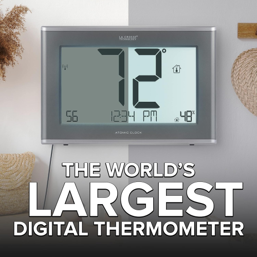 La Crosse Technology Extra-Large Soft Gray Atomic Wall/Table Digital Clock, 513-21867-Int