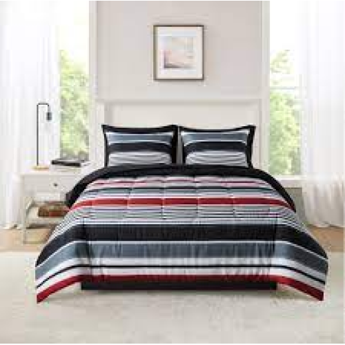 Mainstays Red Stripe 7 Piece Bed in a Bag Comforter Set with Sheets, King, All Ages, Unisex 