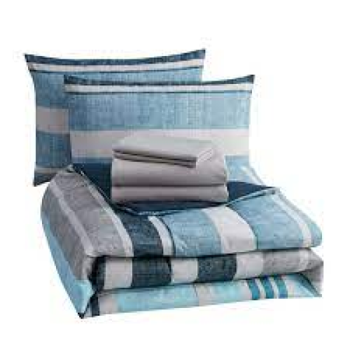 Mainstays Blue Stripe 7 Piece Bed in a Bag Comforter Set with Sheets, Queen 