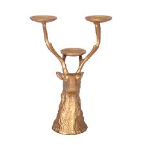 My Texas House Metal Casted Stag Pillar Candle Holder Gold F