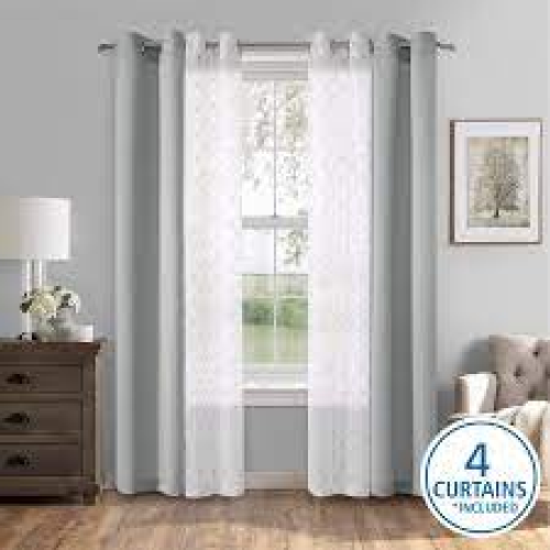 Mainstays 4 Piece Embroidered Curtain Panel Set, 27.5 x 84 