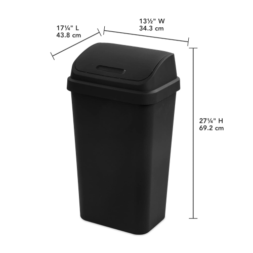 Sterilite 13 Gallon Trash Can, Plastic Swing Top Kitchen Trash Can, Black