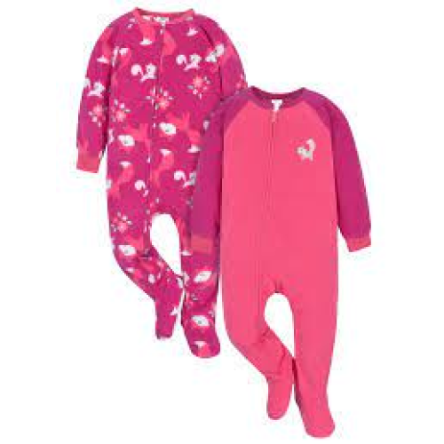 Gerber Baby & Toddler Girls Microfleece Blanket Sleeper Pajamas, 2-Pack, Sizes 0/3M-5T 