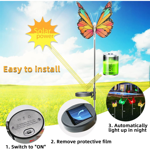 Outdoor Solar Garden Lights,3 Pack Solar Butterfly Decorative Lights, IP67 Waterproof Color Changing 