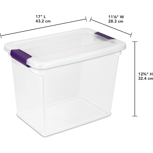 Sterilite 27 Qt.Clear Plastic Latching Box, Blue Latches with Clear Lid