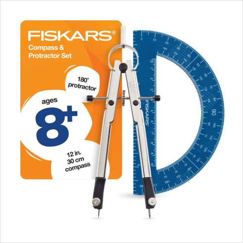 Fiskars 12-Inch Metal Compass with Protractor, School Math Supplies, Blue (1-Pack) 