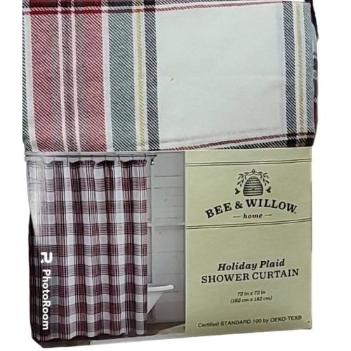 Bee & Willow Holiday Plaid Fabric Shower Curtain, Christmas Bath Decor