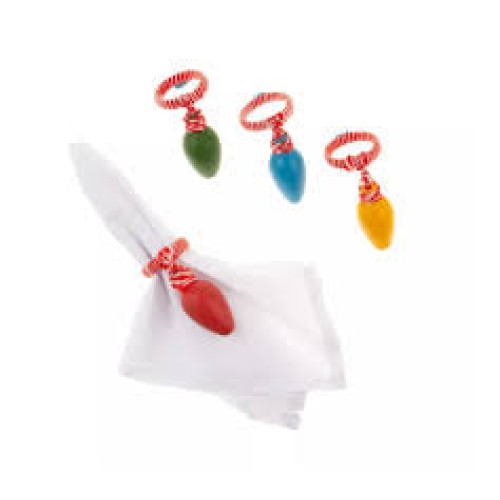 H for Happy Set Of 4 Christmas Light Bulb Napkin Rings NEW Holiday Party XMAS