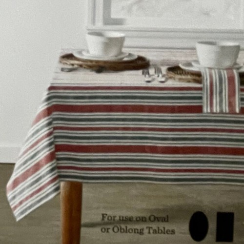 Bee & Willow Red & Green Christmas Stripe Cotton Rich Tablecloth 60x144 Oblong