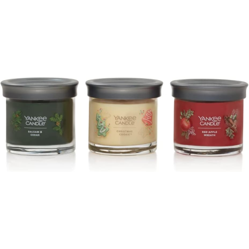 Yankee Candle Gift Set 3 Signature Small Tumbler Set - Balsam & Cedar, Christmas Cookie, Red Apple W 