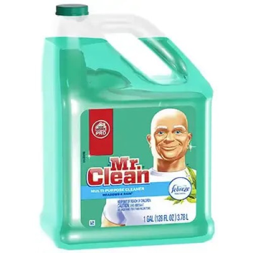 Mr. Clean 23124 Cleaner, 128 Ounce, Bottle, Liquid, Febreze Meadows, Rain, Green