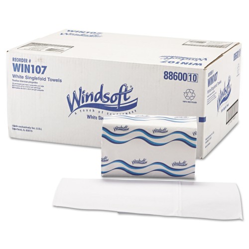 Windsoft WIN107 9.1 in. x 9.5 in. 1-White Sinlefold Towels  (250-Sheet/Pack,16-Pack/Carton