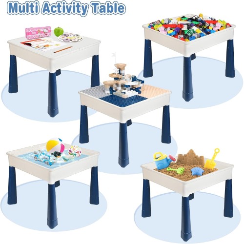 GobiDex 7 in 1 Multi Kids Activity Table Set with 2 Chairs and 100 Pcs Large Size Blocks Compatible with Classic Blocks.Water Table,Sand Table and Building Blocks Table for Toddlers Activity