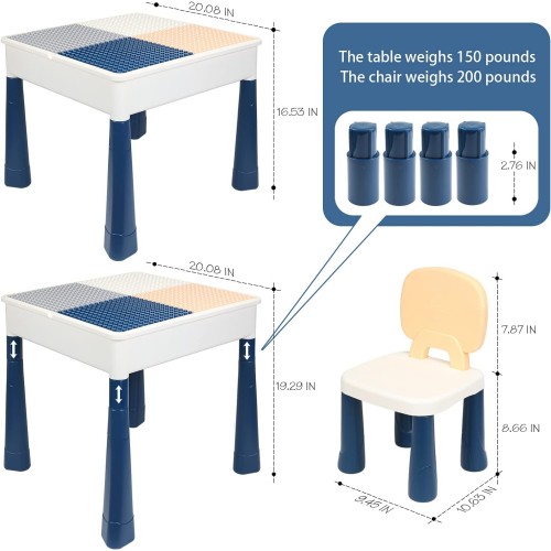 GobiDex 7 in 1 Multi Kids Activity Table Set with 2 Chairs and 100 Pcs Large Size Blocks Compatible with Classic Blocks.Water Table,Sand Table and Building Blocks Table for Toddlers Activity