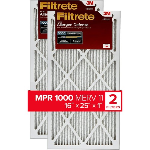 Filtrete 16x25x1 Air Filter, MPR 1000, MERV 11, Micro Allergen Defense 3-Month Pleated 1-Inch Air Filters, 2 Filters