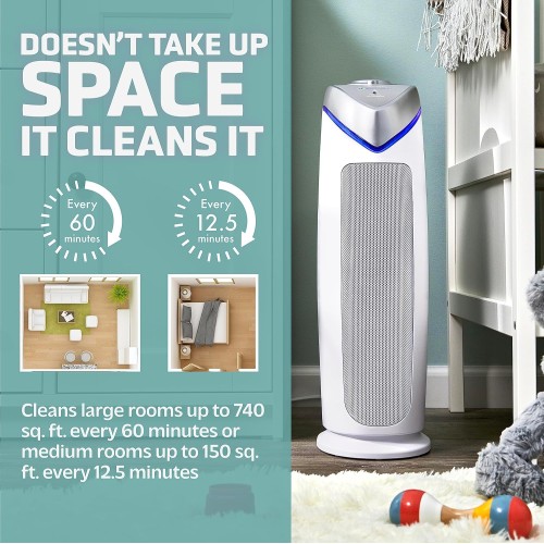 GermGuardian Air Purifier with HEPA 13 Filter, Removes 99.97% of Pollutants, Covers Large Room up to 743 Sq. Foot Room in 1 Hr, UV-C Light Helps Reduce Germs, Zero Ozone Verified, 22”, White, AC4825W