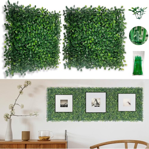 Bybeton Artificial Boxwood Grass Wall Panels - 10"x 10"(10Pcs) Faux Green Wall Panels for Interior Wall - Backdrop Wall - Garden Wall - Indoor Outdoor Wall Plants Decor