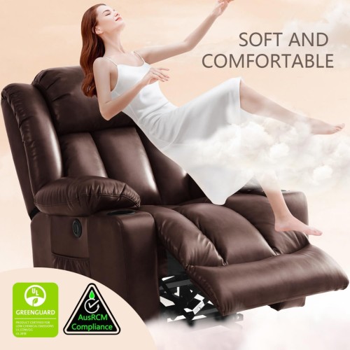 ASHOMELI Large Power Lift Recliner Chair for Elderly with Massage and Heating Function,2 Side Pocket,2 Cup Holders,USB Charge Port (Brown)