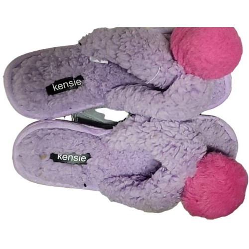 Women Kensie Faux Fur Cross Cross Slides W Logo Elastic Back Band Lilac 9 New