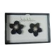  Nicole Miller New York Black Flower Stud Earrings Faux Pearl & Rhinestones NIB