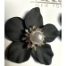  Nicole Miller New York Black Flower Stud Earrings Faux Pearl & Rhinestones NIB