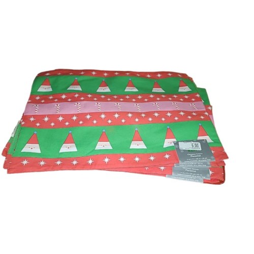 H For Happy Christmas Placemats in Fabric Gnome Green Red White Gnome LOT OF 4 BRAND NEW WITH TAGS