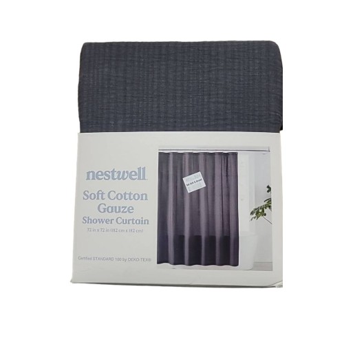 Nestwell Soft Cotton Gazue Shower Curtain 72x72" Dark Navy Grey New