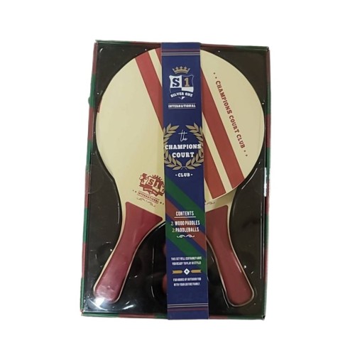 NEW Silver One International Wood Paddles And Paddleball The Champions Court Set