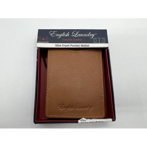 English Laundry Genuine Leather Brown Leather Slim Front Pocket Wallet New